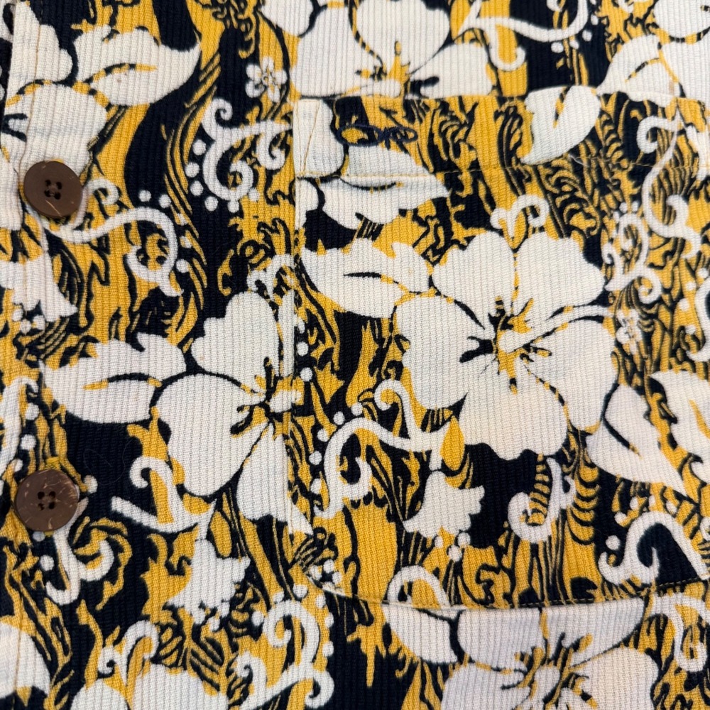 Ocean Pacific OP Med Floral Textured Cotton Button Shirt Yellow VTG Loop Collar - Picture 9 of 11